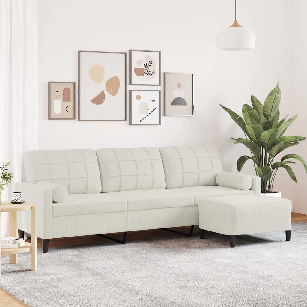 3-Sitzer Sofa mit Hocker Creme Samt