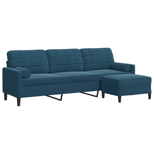3-Sitzer Sofa mit Hocker Blau Samt 210cm