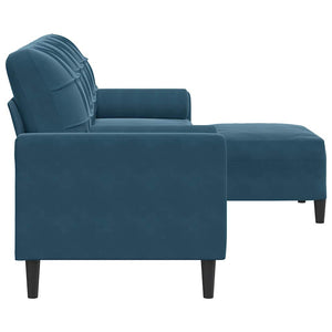3-Sitzer Sofa mit Hocker Blau Samt 210cm