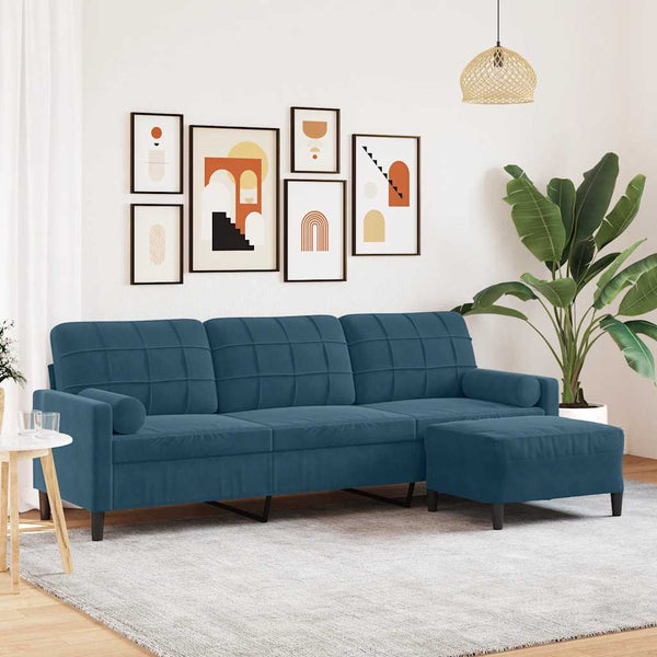 3-Sitzer Sofa mit Hocker Blau Samt 210cm