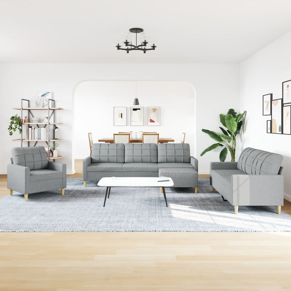 4-tlg. Sofagarnitur mit Hocker, Hellgrau
