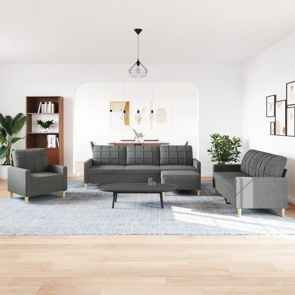 4-tlg. Sofagarnitur mit Hocker Dunkelgrau