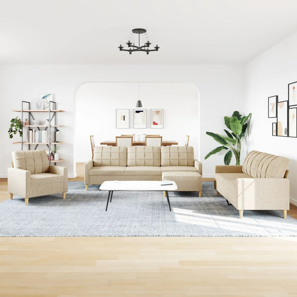 4-tlg. Sofagarnitur mit Hocker, Creme