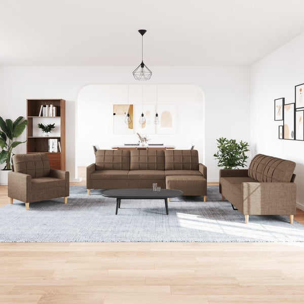4-tlg. Sofagarnitur mit Hocker, Braun