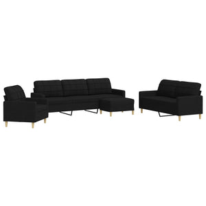 Schwarze 4-teilige Sofagarnitur mit Hocker
