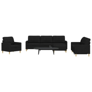 Schwarze 4-teilige Sofagarnitur mit Hocker