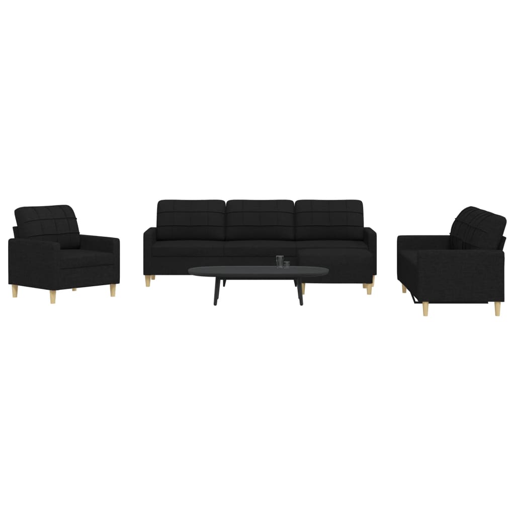 Schwarze 4-teilige Sofagarnitur mit Hocker