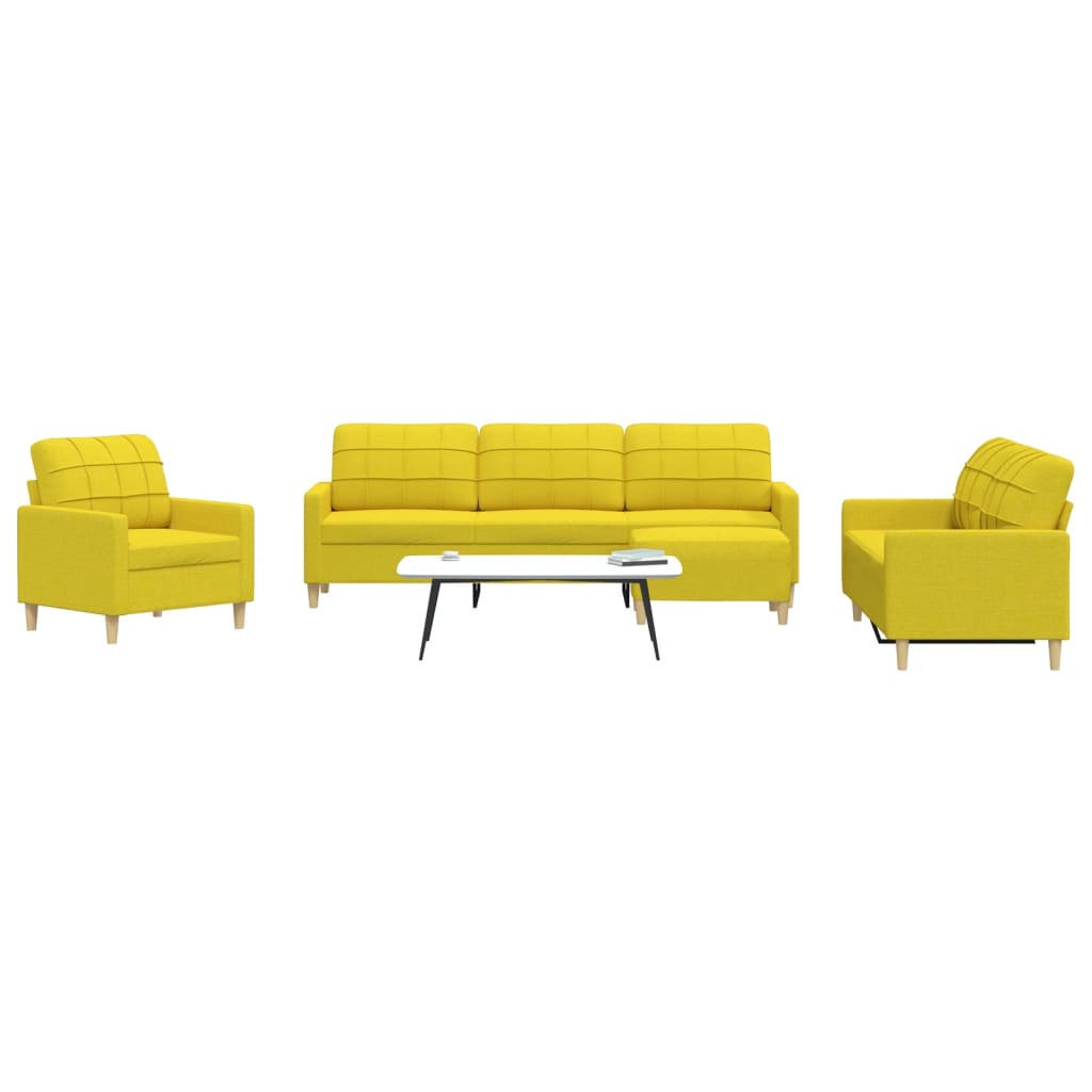 4-teilige Sofagarnitur mit Hocker, Hellgelb