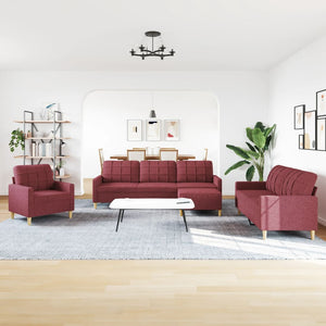 4-teilige Sofagarnitur mit Hocker, Weinrot