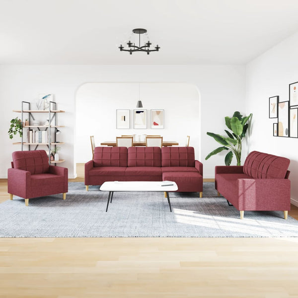 4-teilige Sofagarnitur mit Hocker, Weinrot