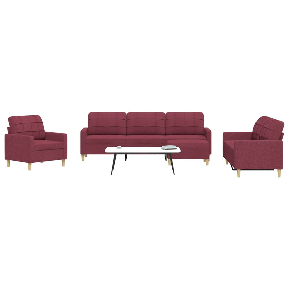 4-teilige Sofagarnitur mit Hocker, Weinrot