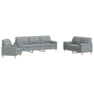 vidaXL 3-Piece Sofa Set with Throw Pillows Light Gray Fabric