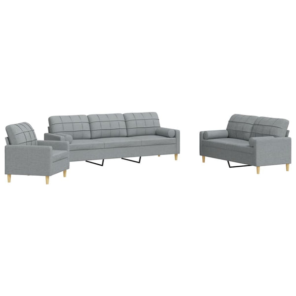 vidaXL 3-Piece Sofa Set with Throw Pillows Light Gray Fabric
