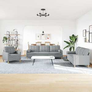 vidaXL 3-Piece Sofa Set with Throw Pillows Light Gray Fabric