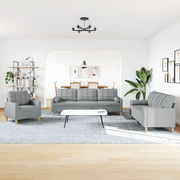 vidaXL 3-Piece Sofa Set with Throw Pillows Light Gray Fabric