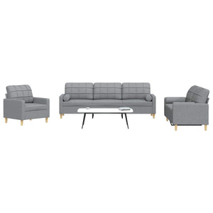 vidaXL 3-Piece Sofa Set with Throw Pillows Light Gray Fabric