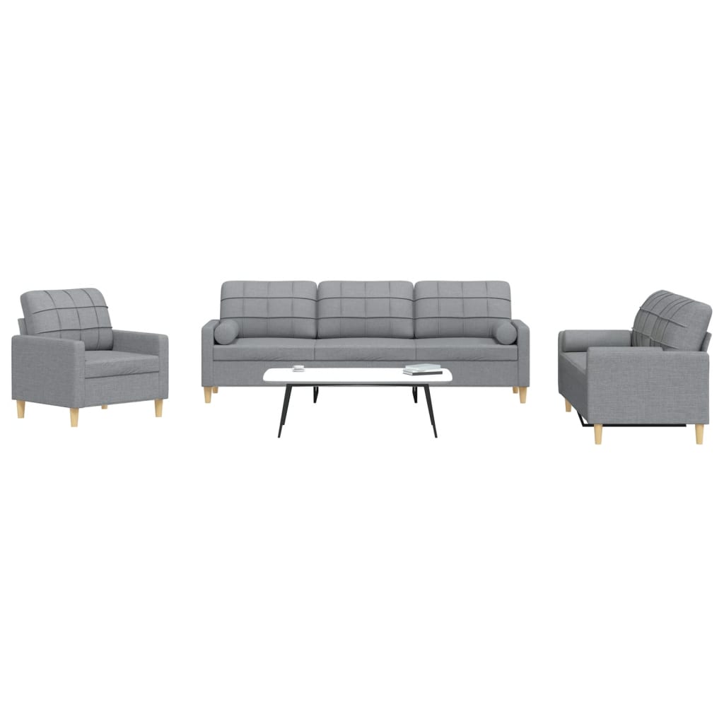 vidaXL 3-Piece Sofa Set with Throw Pillows Light Gray Fabric