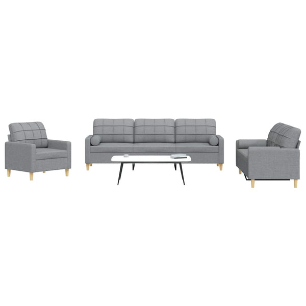 vidaXL 3-Piece Sofa Set with Throw Pillows Light Gray Fabric