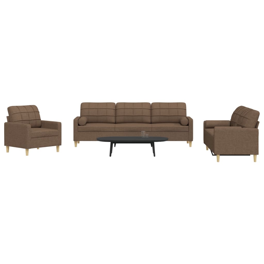 vidaXL 3-Piece Sofa Set with Throw Pillows Brown Fabric