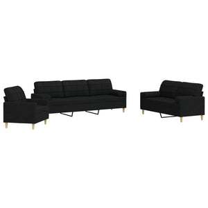 vidaXL 3-Piece Sofa Set with Decorative Pillows Black Fabric