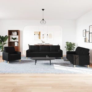 vidaXL 3-Piece Sofa Set with Decorative Pillows Black Fabric
