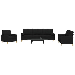 vidaXL 3-Piece Sofa Set with Decorative Pillows Black Fabric
