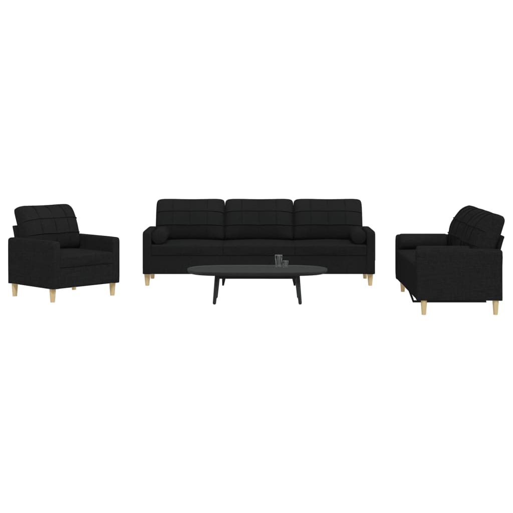 vidaXL 3-Piece Sofa Set with Decorative Pillows Black Fabric