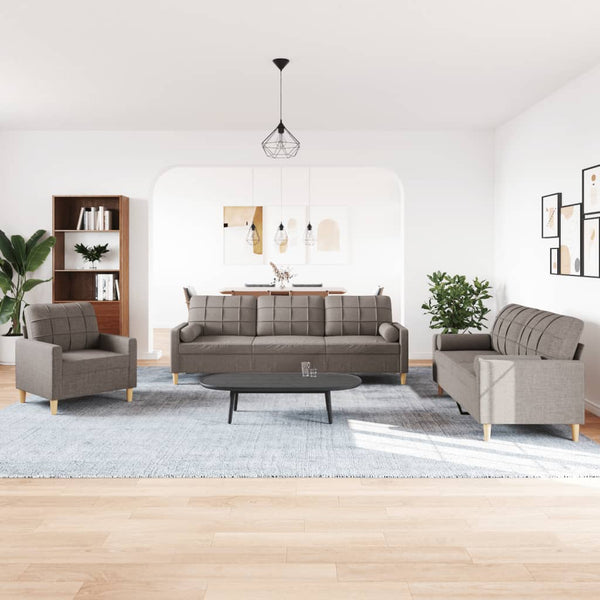 3-teilige Sofagarnitur Taupe mit Kissen