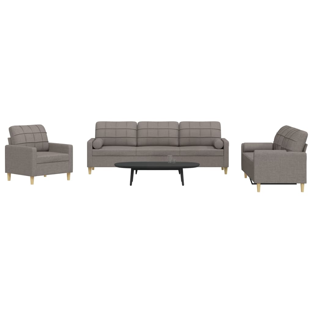 3-teilige Sofagarnitur Taupe mit Kissen