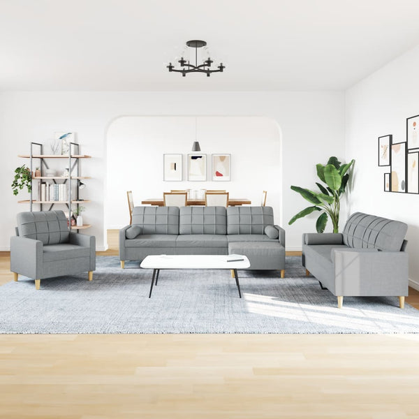 4-tlg. Sofagarnitur Hellgrau mit Hocker