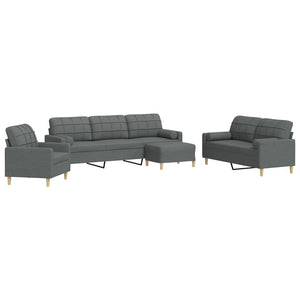 4-tlg. Sofagarnitur Dunkelgrau mit Hocker