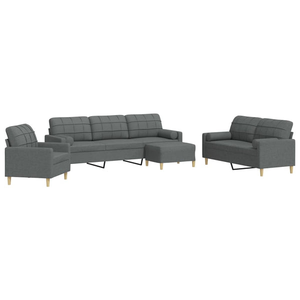4-tlg. Sofagarnitur Dunkelgrau mit Hocker