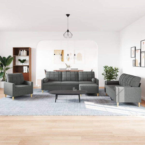 4-tlg. Sofagarnitur Dunkelgrau mit Hocker