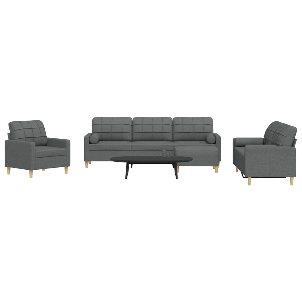 4-tlg. Sofagarnitur Dunkelgrau mit Hocker