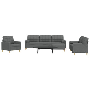 4-tlg. Sofagarnitur Dunkelgrau mit Hocker