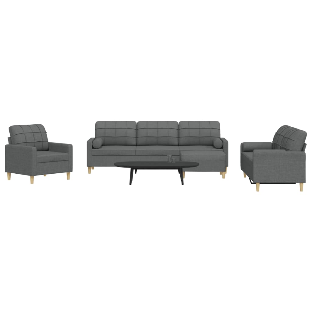 4-tlg. Sofagarnitur Dunkelgrau mit Hocker