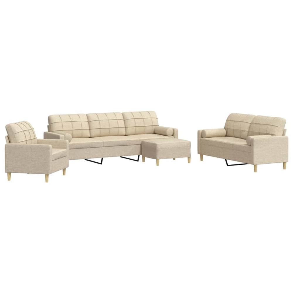 4-tlg. Sofagarnitur Creme mit Hocker