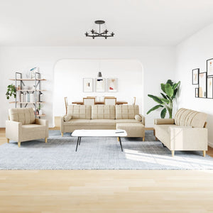 4-tlg. Sofagarnitur Creme mit Hocker