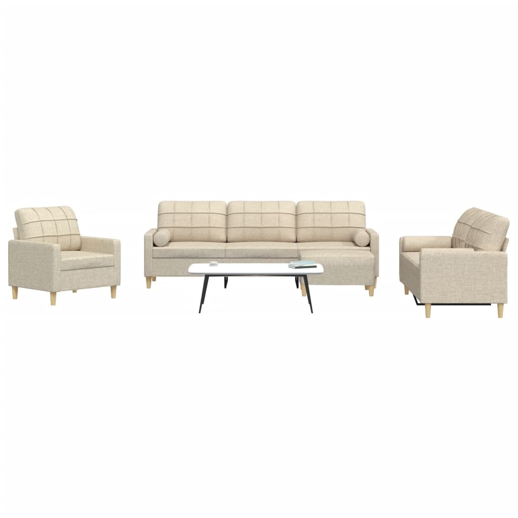 4-tlg. Sofagarnitur Creme mit Hocker
