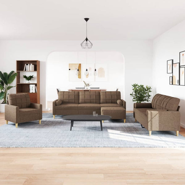 4-tlg. Sofagarnitur Braun mit Hocker