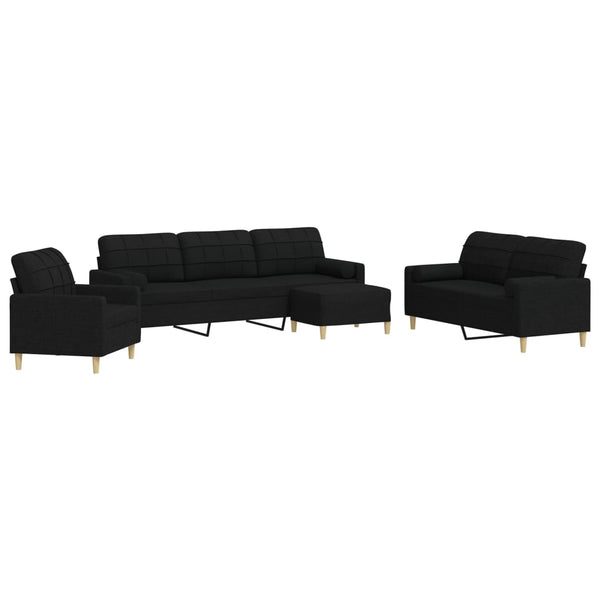 Schwarze 4-teilige Sofagarnitur mit Hocker