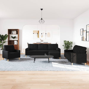 Schwarze 4-teilige Sofagarnitur mit Hocker