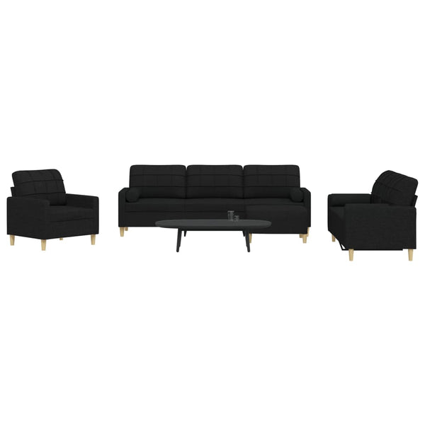 Schwarze 4-teilige Sofagarnitur mit Hocker