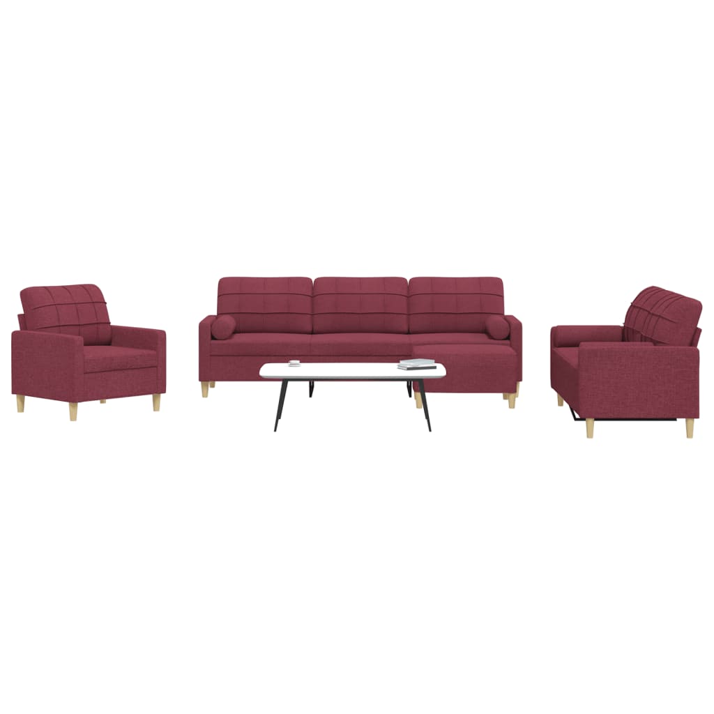 4-tlg. Sofagarnitur Weinrot mit Hocker