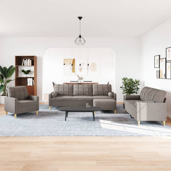 4-teilige Sofagarnitur Taupe mit Hocker