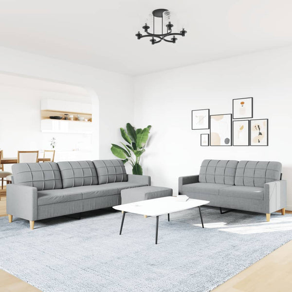 3-tlg. Sofagarnitur mit Hocker, Hellgrau