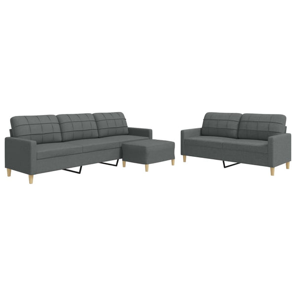 3-tlg. Sofagarnitur mit Hocker, Dunkelgrau