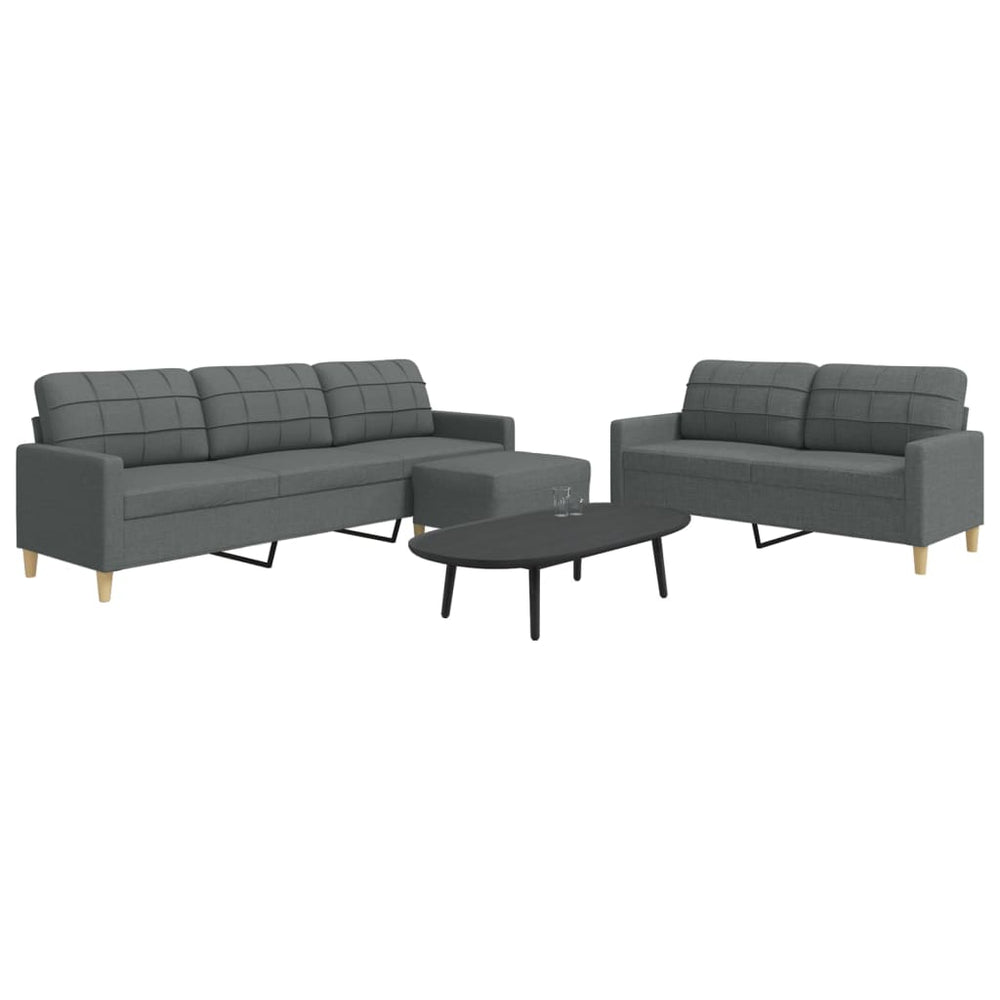 3-tlg. Sofagarnitur mit Hocker, Dunkelgrau