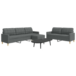 3-tlg. Sofagarnitur mit Hocker, Dunkelgrau