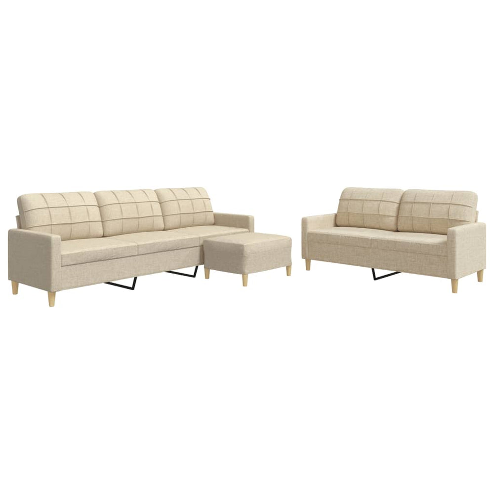 3-tlg. Sofagarnitur Creme mit Hocker